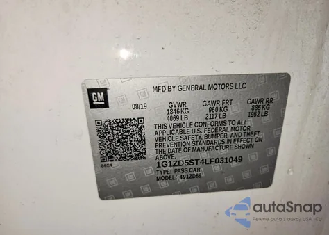 2020 Chevrolet Malibu Lt z USA, uszkodzony, nr VIN 1G1ZD5ST4LF031049